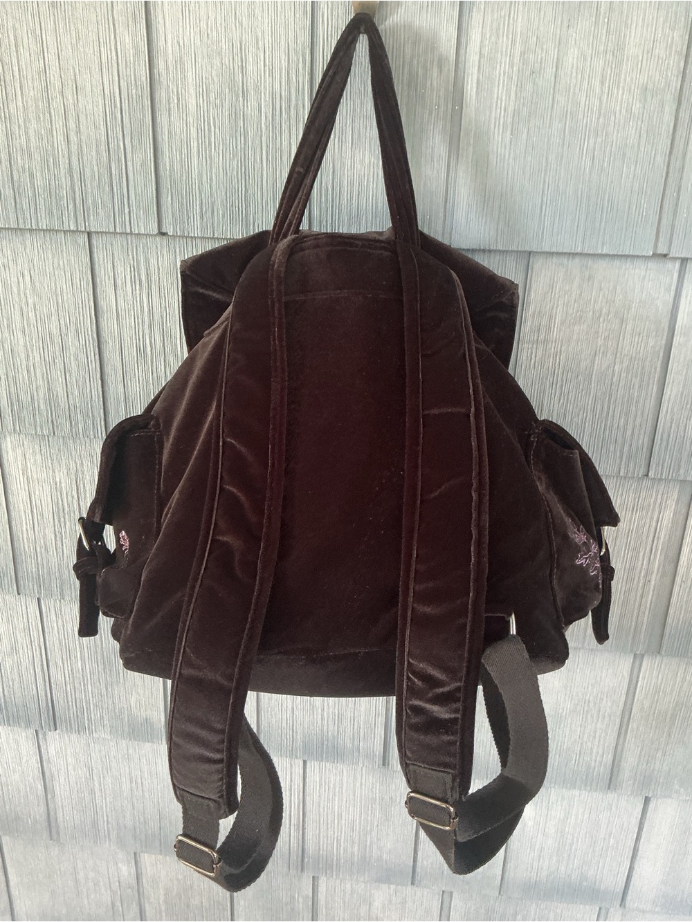 Disturbia Black Velvet Backpack with Lilac Moth / Butterfly Embroidery - Picture 3 of 15